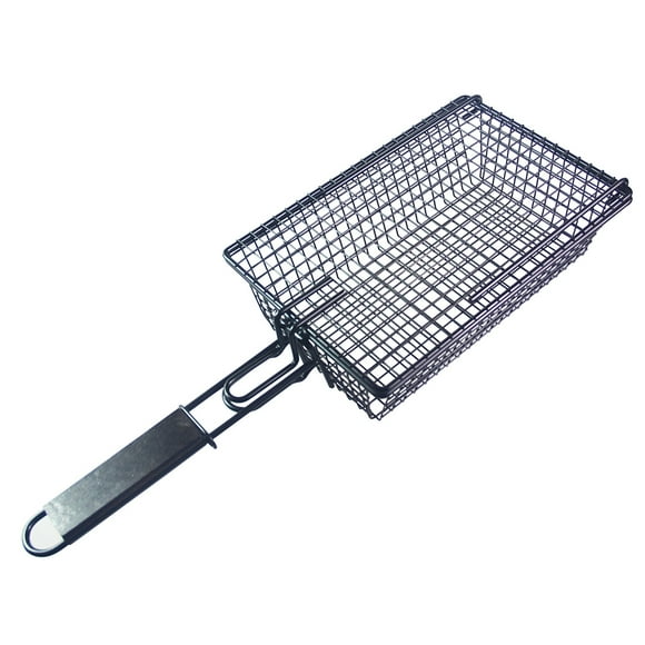 Parrilla Parrilla antiadherente con tapa Cesta de barbacoa de metal con mango de madera desmontable Tomshoo Cesta de parrilla