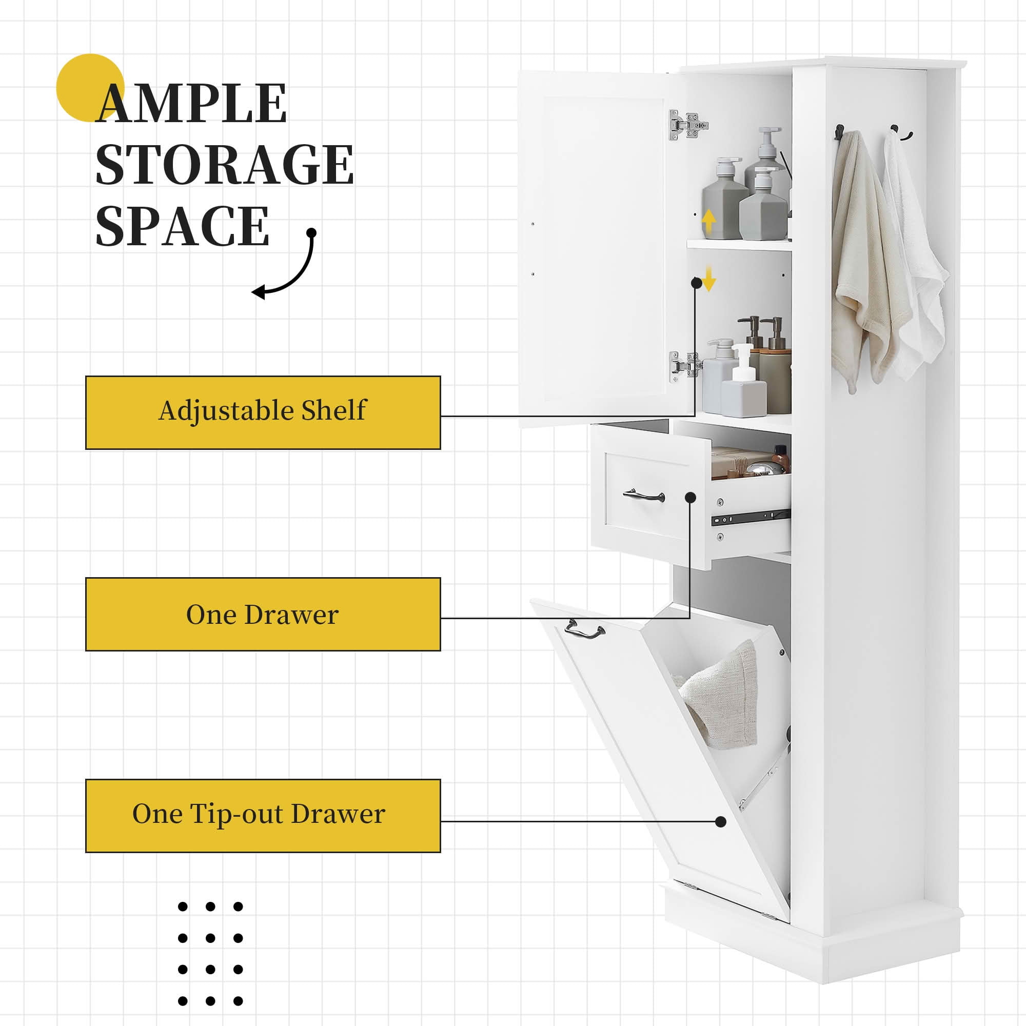 MAYEERTY Modern Tall Storage Cabinet, Tilt-Out Compartment Adjustable Shelves 80LBS Capacity Soft-Close Hinges Aluminum Alloy Handles, Bathroom Home Organization