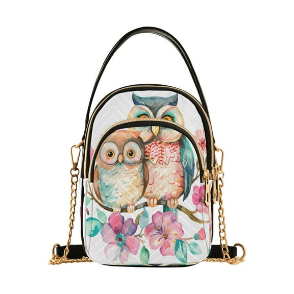 ALAZA Chain Crossbody Bags for Women Owl Couple on Branch Shoulder Handbag Phone Purse