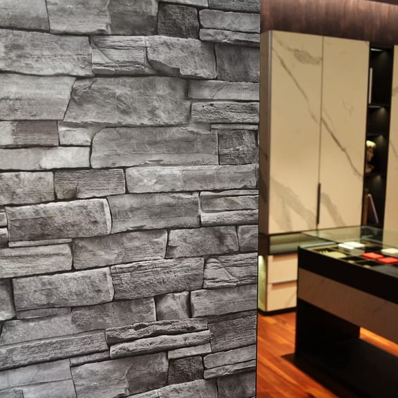 auxua Brick Wallpaper Peel and Stick for Bathroom Bedroom,Faux 3D Brick Waterproof Grey Wall Paper Self Adhesive,Removable Vintage Stone Contact Vinyl Gray Wallpaper (17.7"*118")