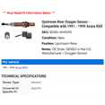 thumbnail image 2 of Upstream Rear Oxygen Sensor - Compatible with 1991 - 1999 Acura NSX 1992 1993 1994 1995 1996 1997 1998, 2 of 2