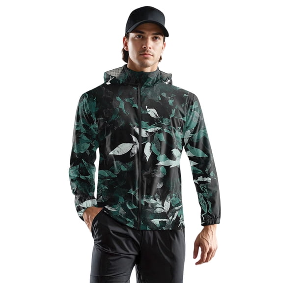 WTOBBY Quick-Dry Lightweight Camouflage Print Hooded Sports Jacket, Windproof Rainproof Sun Protective UPF 50 for Unisex Children and Adults, Ideal for Summer Training Running,Black 110