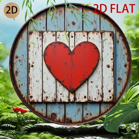 HELLOYOUNG Vintage Metal Heart Wall Art with Red Accents, Home Decor for Living Room, Bedroom, Aluminum Frame Rustic Wall Decor