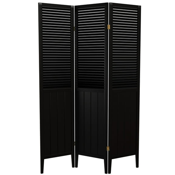 6 ft. Tall Beadboard Room Divider Panel Screen - Black - 3 Panels