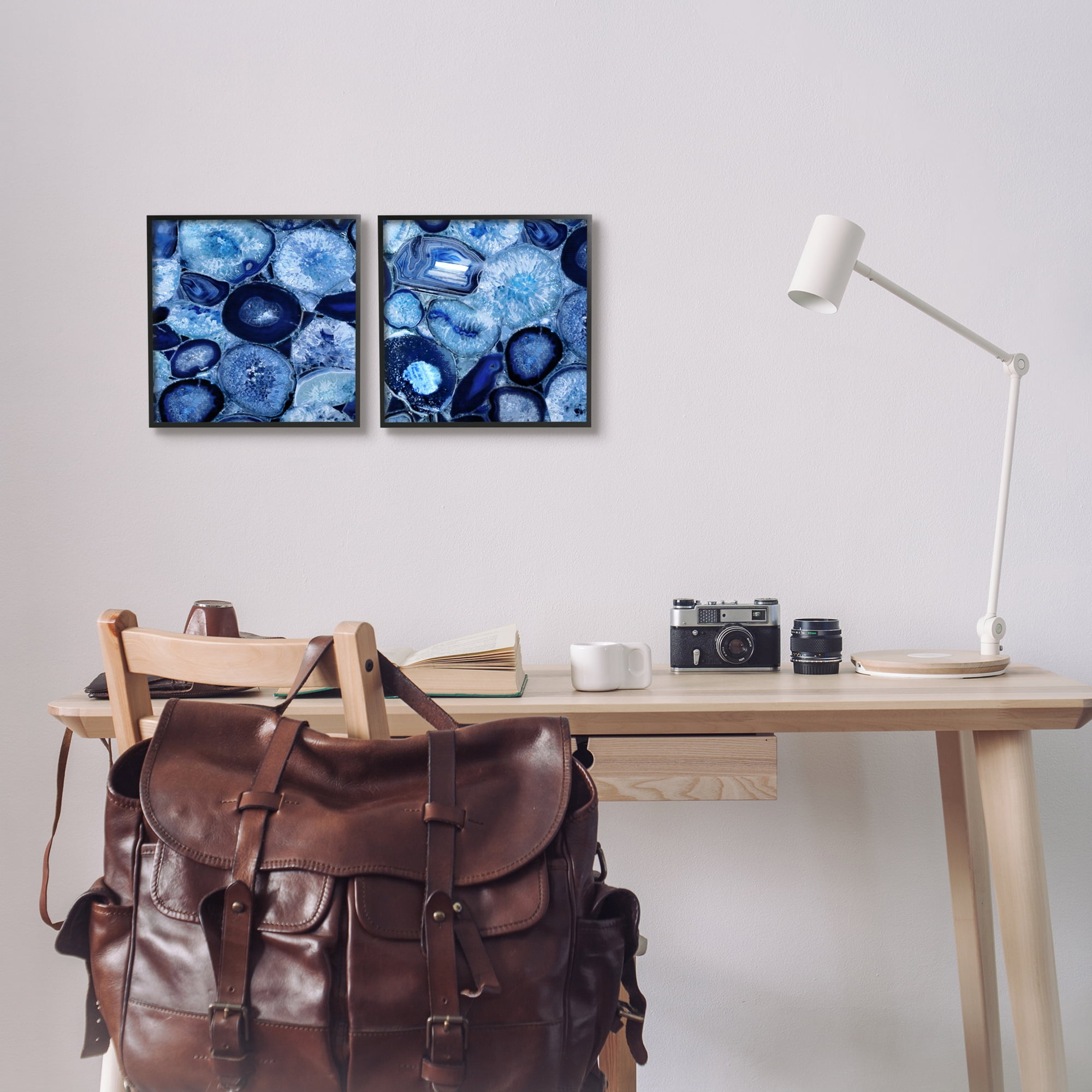 Stupell Contemporary Blue Agate Geodes Abstract Photography Black Framed Art Print Wall Art, Set of 2
