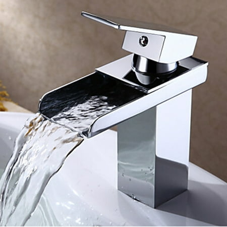 Modern Chrome Brass Waterfall Square Faucet Hot Cold Water Sink Basin Mixer Water Tap For Home Bathroom Deck Mounted
