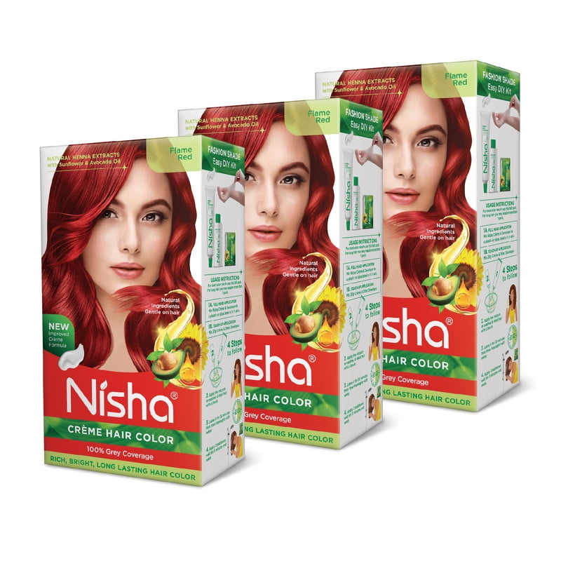(5 pack) Nisha Creme Hair Color | Permanent Long Lasting Red Hair Dye Color Kit | Flame Red | 5.07 Oz (Pack Of 3)