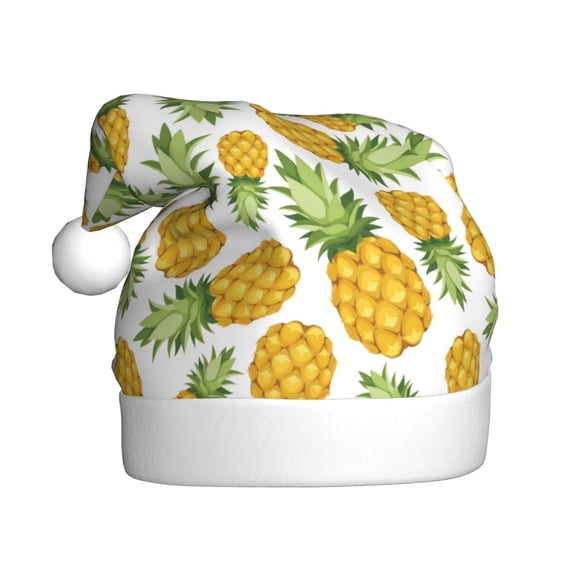 Fuzoiu Pineapple Print Santa Hat Christmas Hat for Adults,Santa Hats with Pompom, Unisex Xmas Holiday Hat for Christmas New Year Festive Party Supplies
