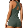 thumbnail image 6 of Women 3 Piece Tankini Swimsuit Crew Neck Halter High Waist Shorts Sleeveless Tees Modest Stretchy Bathing Suit (XL, Army Green), 6 of 9