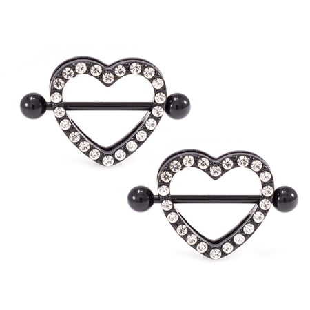 Paved Heart Nipple Shield with Cz Jewels Black, Gold, Rose Gold and Steel Colors