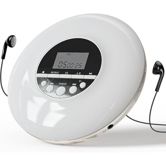 Portable CD Player, Personal Compact Music CD Walkman with Headphones, Anti-Skip and Shockproof for Home,Travel,Car, Small Discman CD Player for Kids/Students/Seniors-White