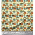 thumbnail image 1 of Soimoi Yellow Poly Georgette Fabric Tree & House Architectural Printed Fabric 1 Yard 52 Inch Wide, 1 of 1