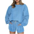 thumbnail image 1 of Puntoco Conjunto De Sudadera Con Pantalón Y top De Cuello Redondo De Manga Larga Informal Con Estampado De Rayas Para Mujer Azul Cielo Xl, 1 of 3