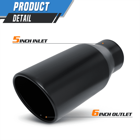 15" Slant Exhaust Pipe 5" Inlet 6" Outlet Muffler Digonal Cut Roll Tip,Black
