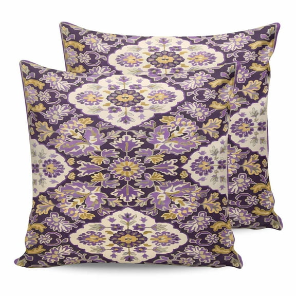 Outdoor Waterproof Throw Pillow Covers Set of 2 Purple Yellow Boho Flower Decorative Pillowcases Outdoor Pillows Cushion Case 16x16 Inch Bohemian Tribe Style Patio Pillows for Couch Sofa Bed Garden