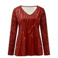thumbnail image 4 of T-shirt pour Femmes Imprimé Col en V Manches Longues Blouse Automne Hauts pour Femmes Rouge L, 4 of 4