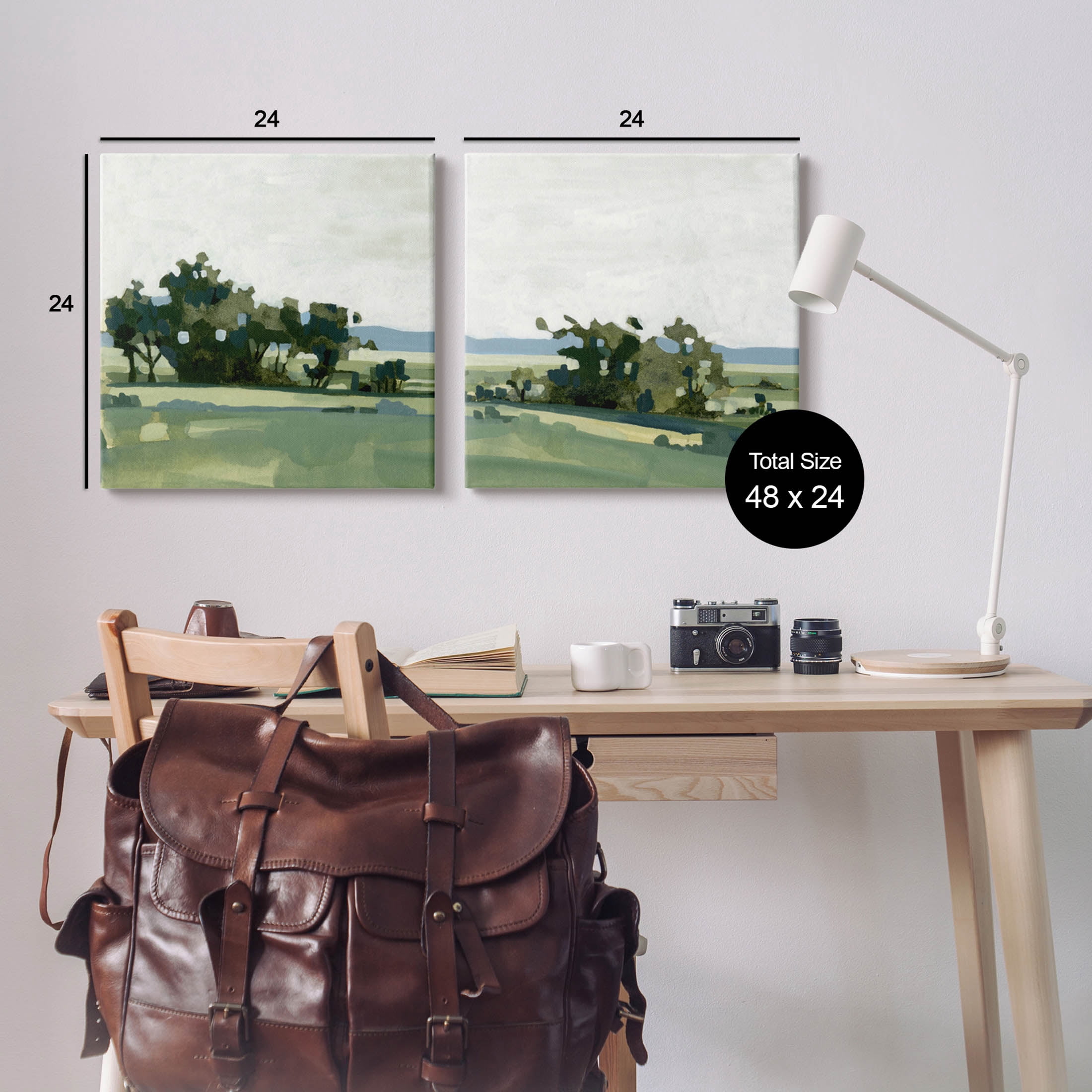 Countryside Grassland Nature Landscape Landscape Painting Gallery Wrapped Canvas Print Wall Art, Set of 2
