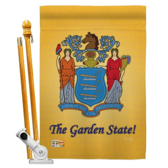 Breeze Decor BD-SS-HS-108086-IP-BO-D-US13-BD 28 x 40 in. Vertical New Jersey Americana States Impressions Decorative Double Sided House Flag Set with Pole & Bracket Hardware