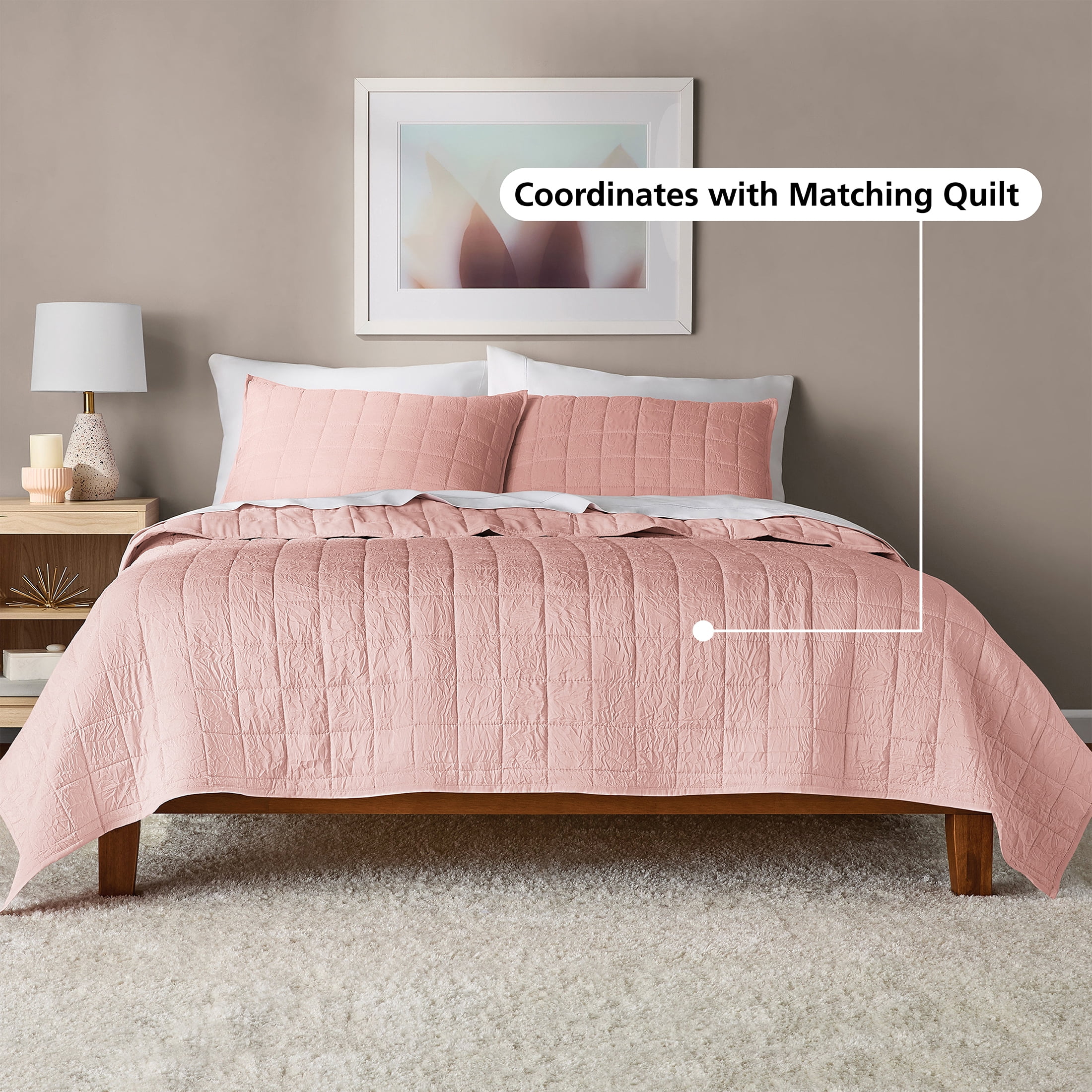 Mainstays Crinkle Pillow Sham, Standard, Pink Blush, 1 Pack