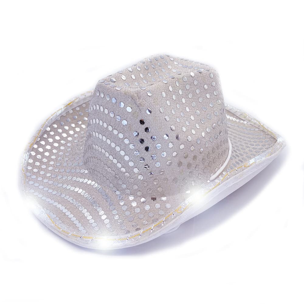 Led Hat Cowboy Sequin Party Cap Flashing Light Up Dance Party Cowboy