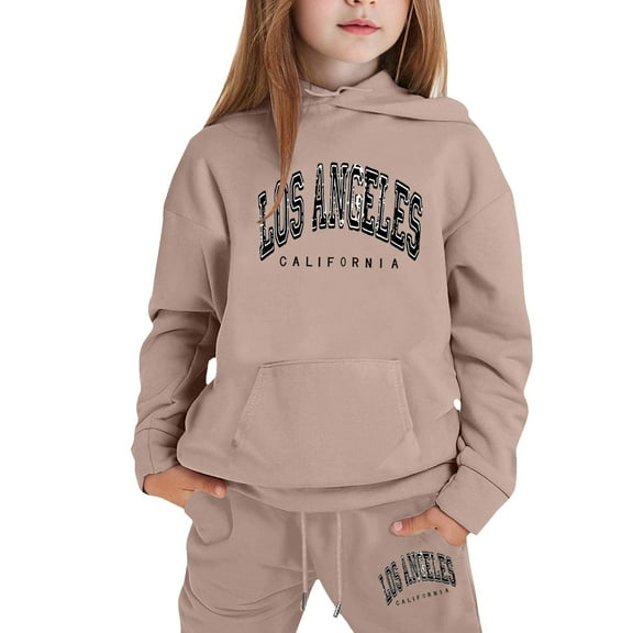 Zylarhe Girls Boys Sweatshirt Stylish Girls Winter Outfits Set Casual Printed Hooded Sweatshirt Ensemble Easy Care Comfort Wear For Toddlers And Kids Khaki 6-7 Years