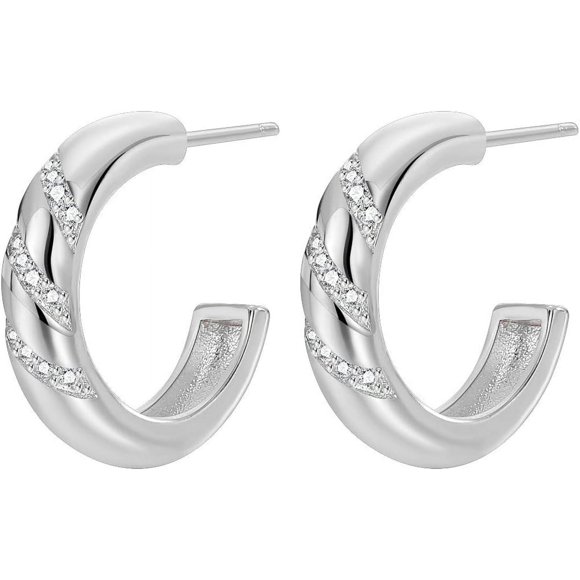 HAHDAXIA LIAYA Boucles d'Oreilles Créoles Épaisses C pour Femmes Filles - Plaqué Or 14K avec Tige en Argent Sterling 925, Boucles d'Oreilles Créoles Épaisses Hypoallergéniques Byzantines CC Bijoux Mode Cadeau