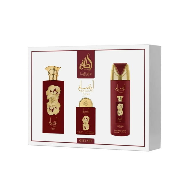Set de regalo Perfume Lattafa Pride Ansaam Gold de 3 piezas, 100 ml/20 ml