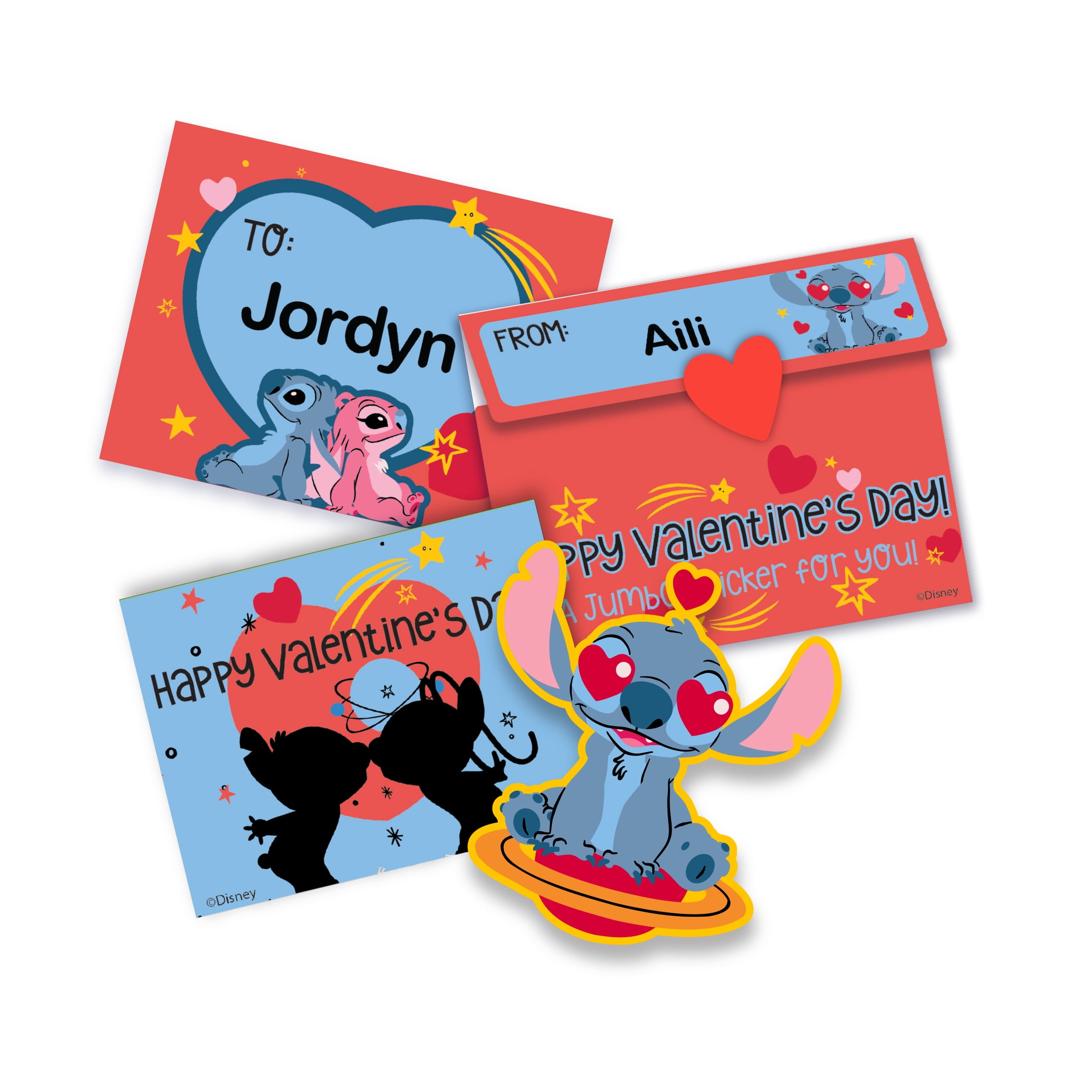 Disney Stitch Valentine's Day Exchange Cards with Jumbo Stickers