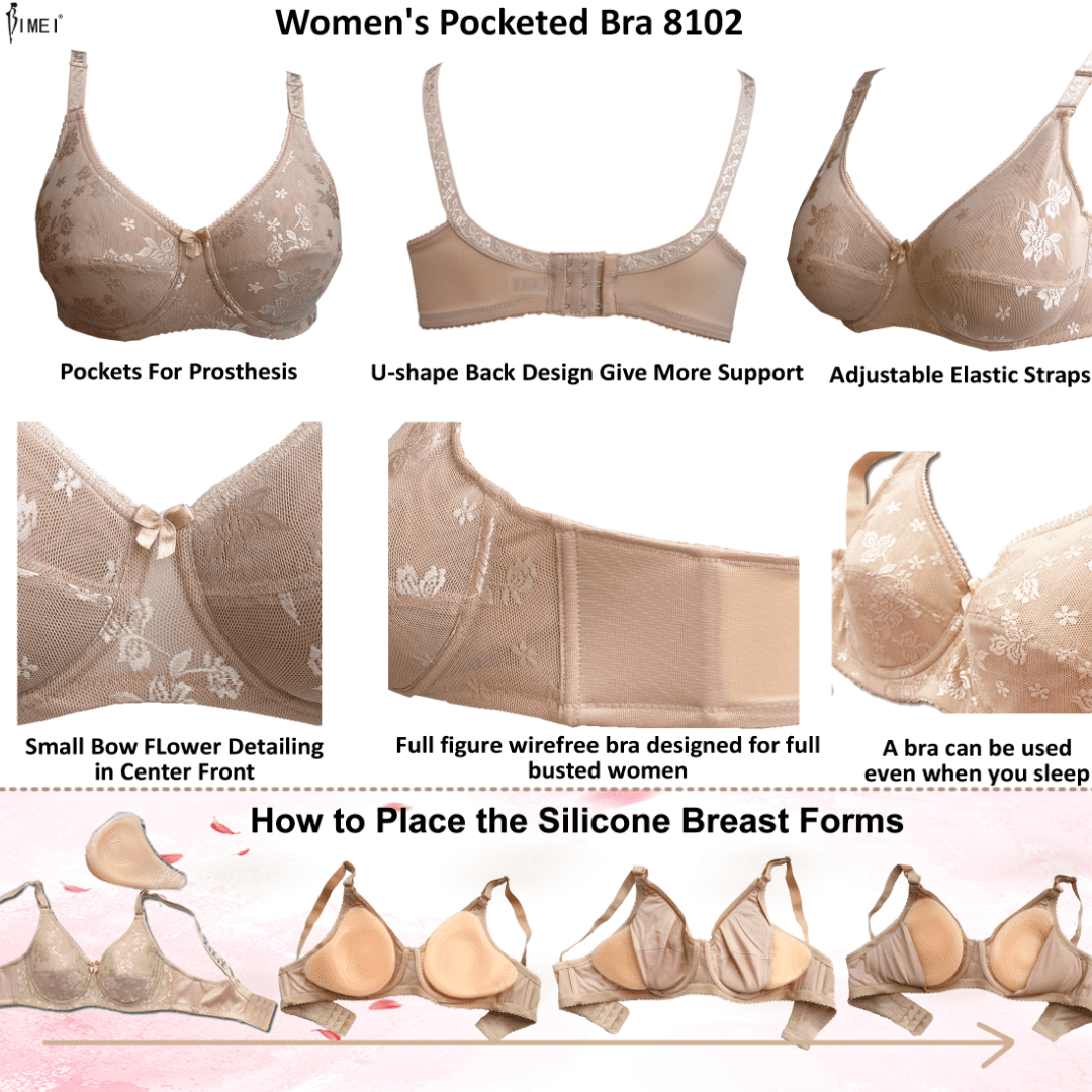 X9067 Mastectomy Bra Silicone Inserts Post Mastectomy Underwear Pocket Breast  Cancer Female Lingerie Lace Bra with Pocket