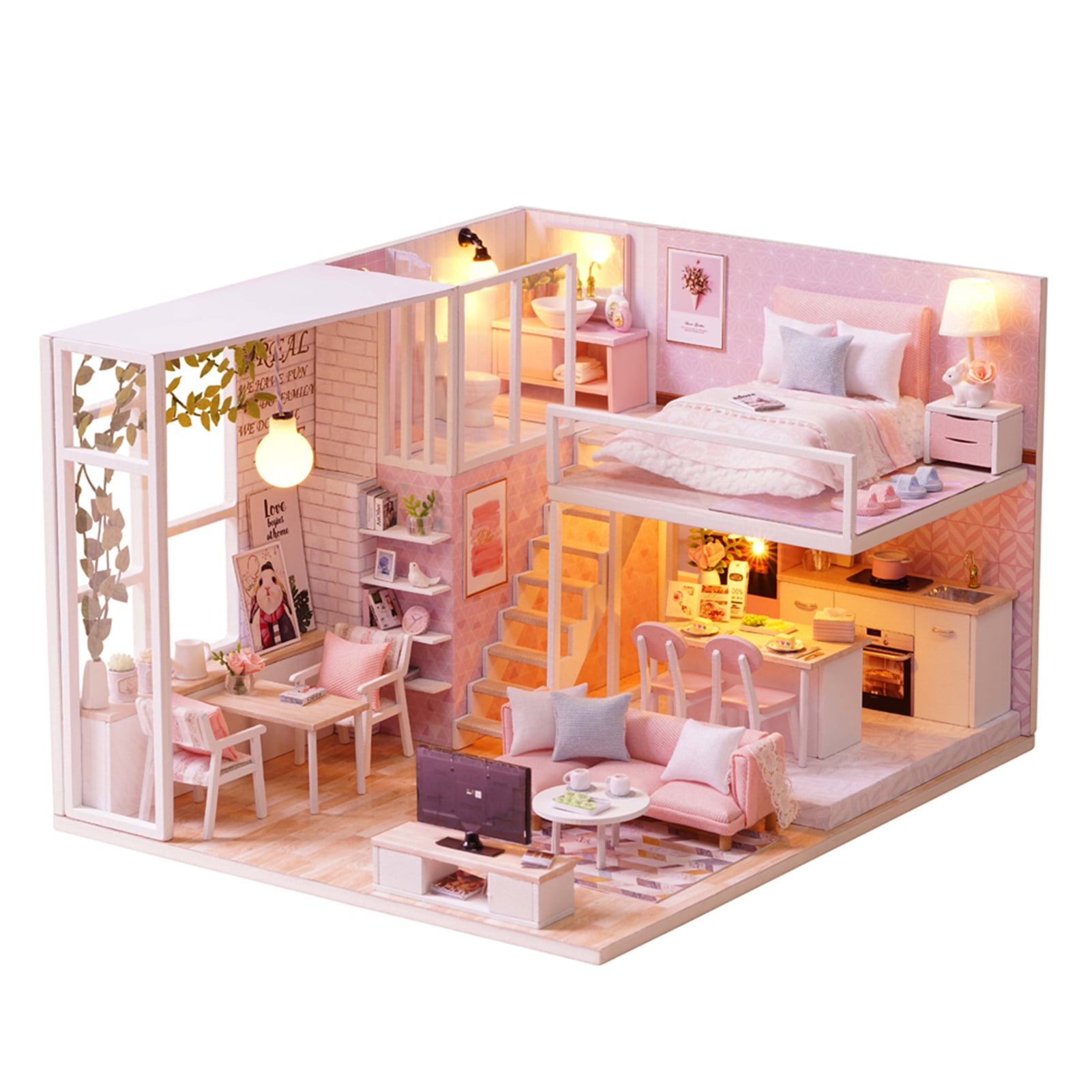 VGEBY DIY House Model Toy Wooden Loft Doll House Model Kits DIY Handmade Miniature Dollhouse Toy Gift