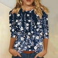 thumbnail image 2 of Oalirro Blue Fashion Tops for Women Trendy Summer Crew Neck Three-Quarter Sleeve Top XL, 2 of 5