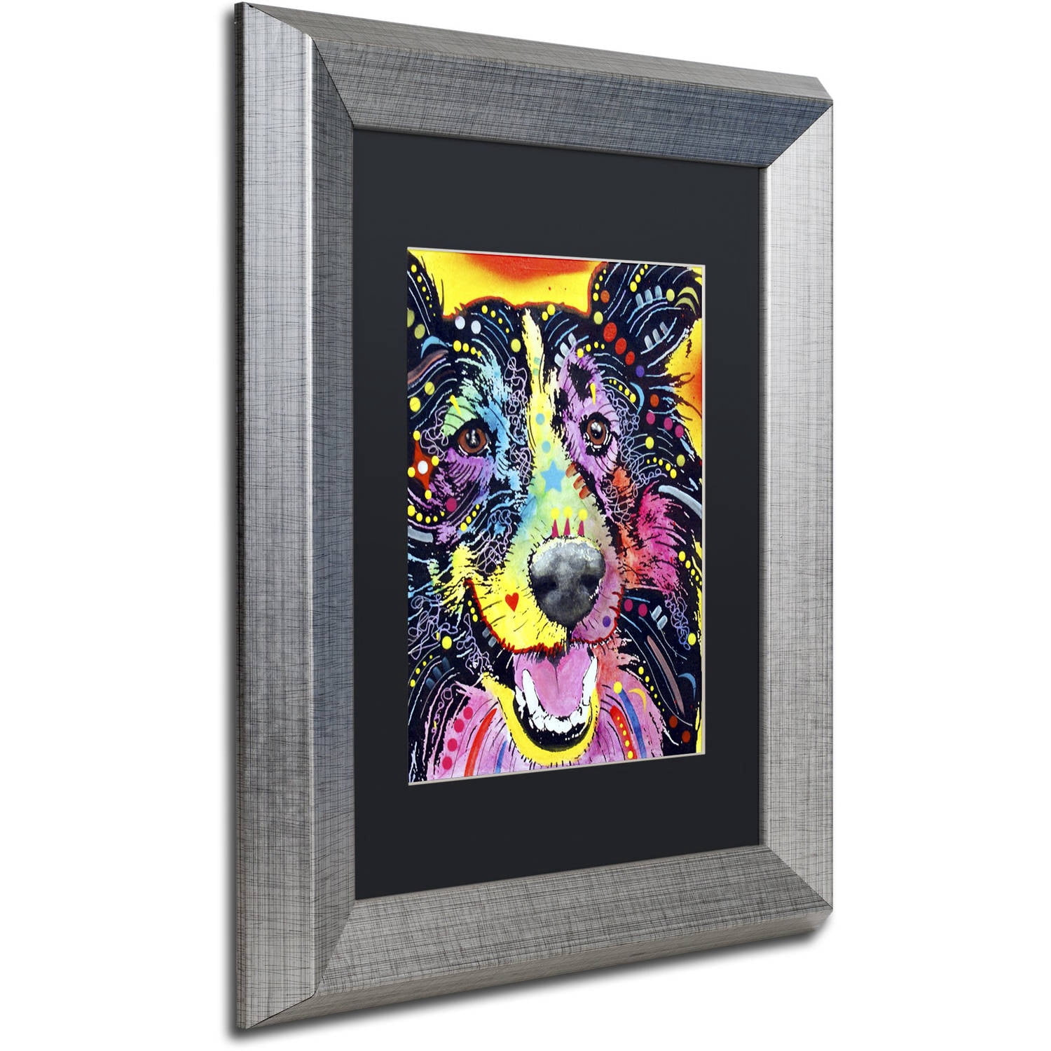 Trademark Fine Art "Sheltie" Canvas Art by Dean Russo, Black Matte, Silver Frame
