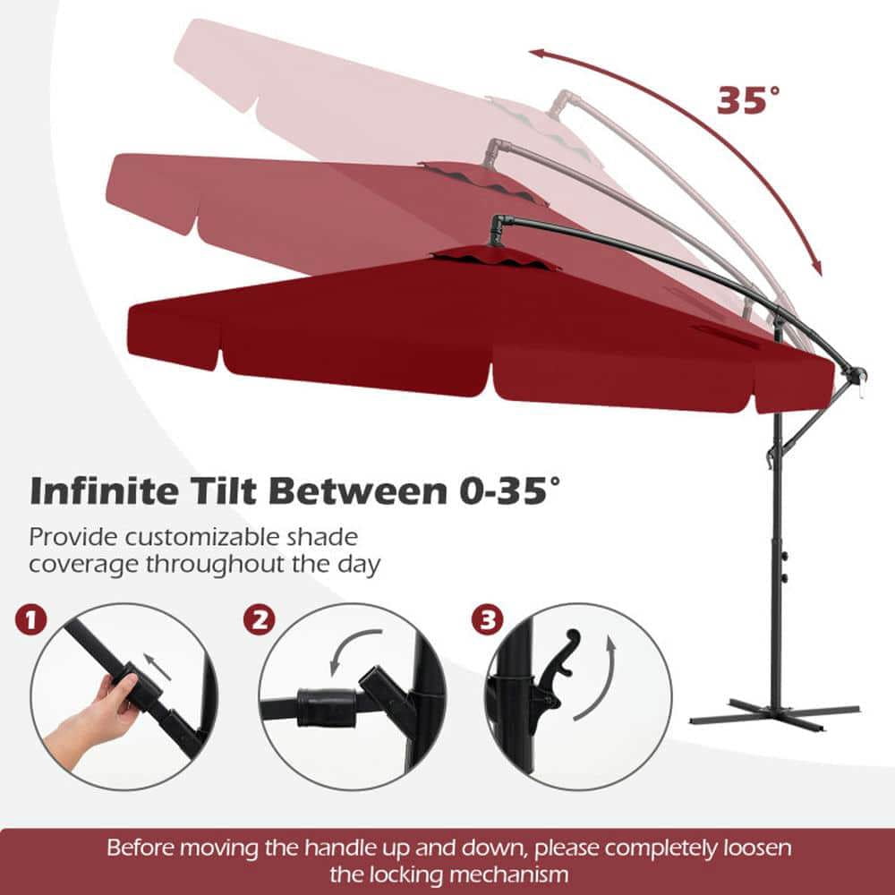 Spaco 10 Feet Patio Cantilever Umbrella, Outdoor Shade with Cover Tilt Adjustment and Ruffled Edge, Wine Red