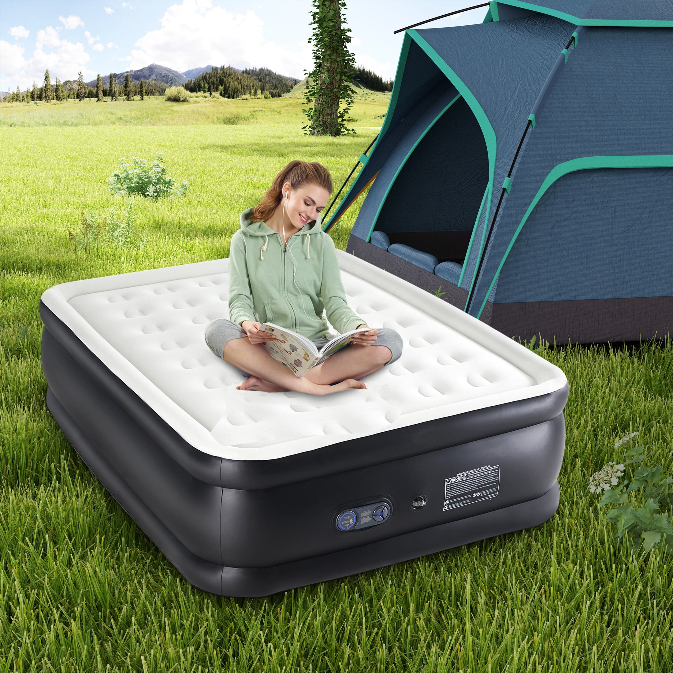 Aukfa 16" Twin Air Mattress with Built-in Pump, Inflatable Airbed for Camping, Travel, 660lbs