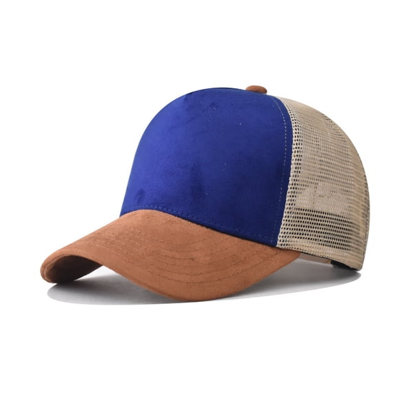TOPTIE 5 Panel Baseball Cap Suede Front Mesh Back Adjustable Unisex Snapback Hat-Khaki/Blue