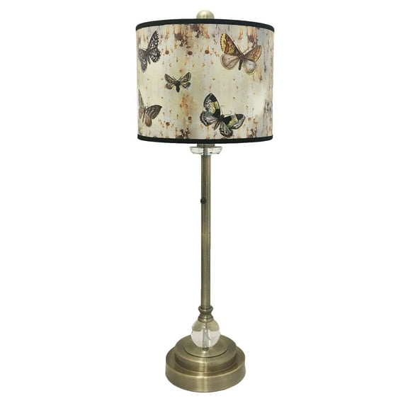 Royal Designs  Antique Brass Buffet Lamp with Butterfly Lamp Shade 1 Light