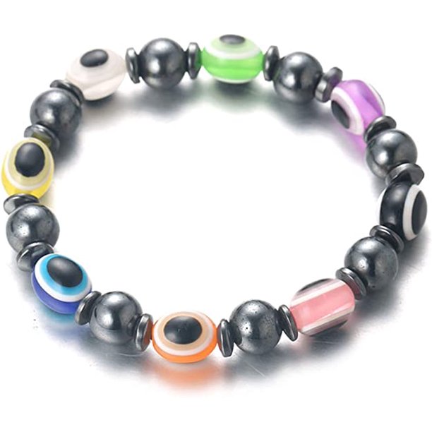 Pulsera con cuentas de protección de hematita para manos, color elástico para hombres, mujeres, blanco, naranja, multicolor, azul marino, caja de regalo sin ojos negros LingWen 9024715202857