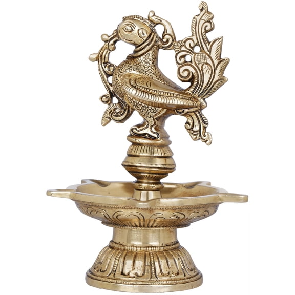 6 Inch Five Wicks Peacock Lamp Brass - Handmade Decorative Oil Lamp