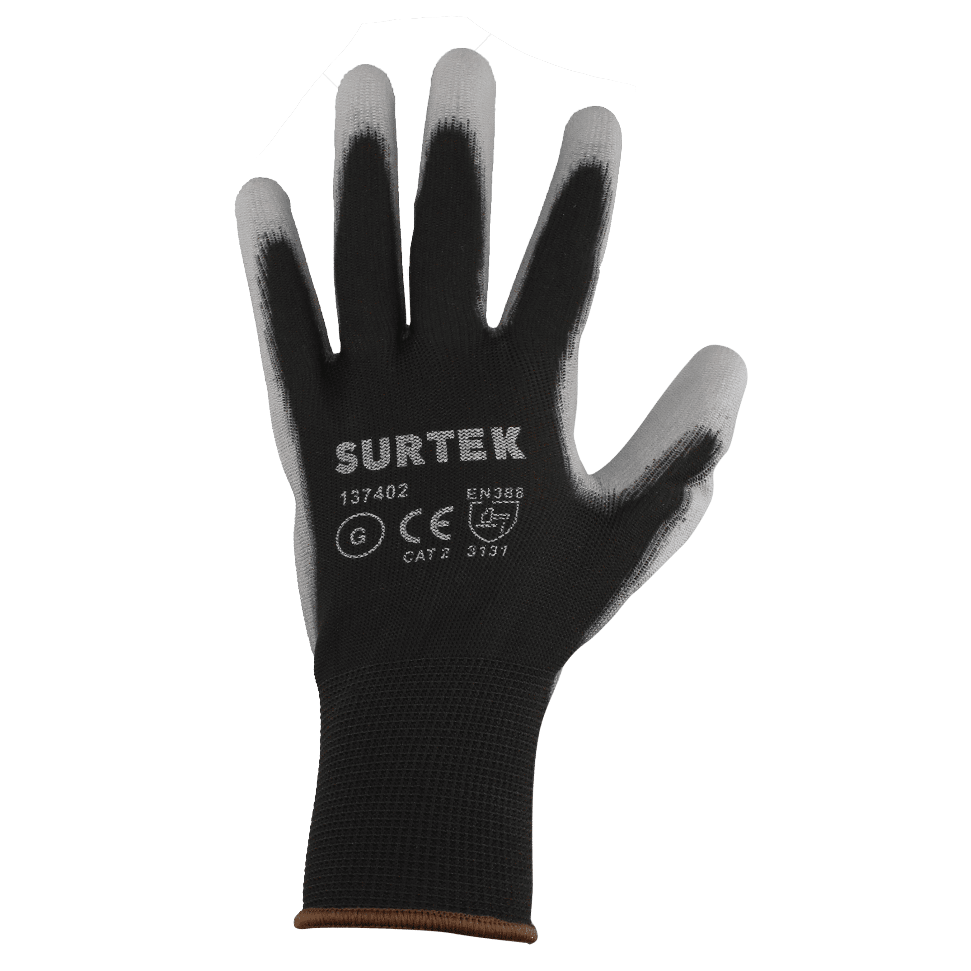 Surtek Medium Size Nylon Gloves With Polyurethane Coating, Black