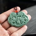 thumbnail image 3 of HOOUN Chinese Natural Emerald Ruyi Dragon Phoenix Jade Pendant “如意龙凤呈祥” Necklace, 3 of 5