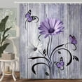 thumbnail image 3 of Rustic Farmhouse Floral Shower Curtain, Farm Boho Purple Daisy Flowers and Butterfly on Country Wooden Shower Curtain for Bathroom, Wildflower Curtain with 12PCS Hooks, 72x84IN White Black, 3 of 6
