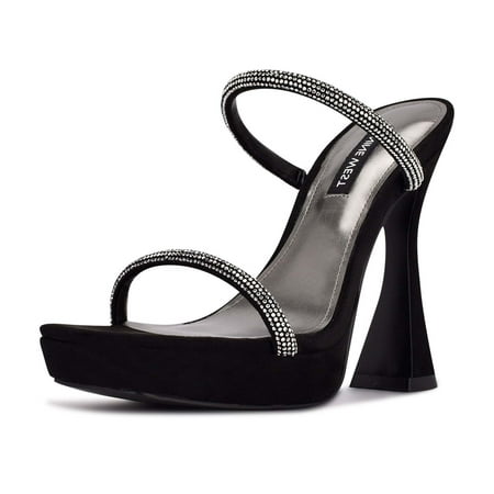 

Nine West Adine2 Black Squared Open Toe Slip On Shimmer Detailed Heeled Sandals (Black 8.5)