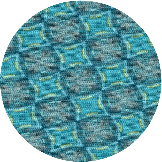 Ahgly Company Tapis Rond Lavable en Machine Intérieur Transitionnel Vert Cyan Foncé, 6 Pieds Rond