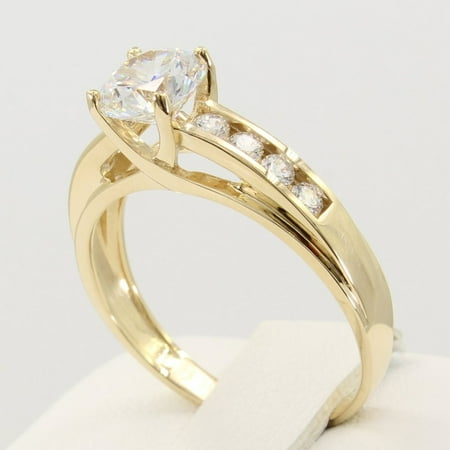 1.5 Ct 14K Real Yellow Gold Round Cut 4 Prong Trellis Setting Engagement Wedding Bridal Promise Ring
