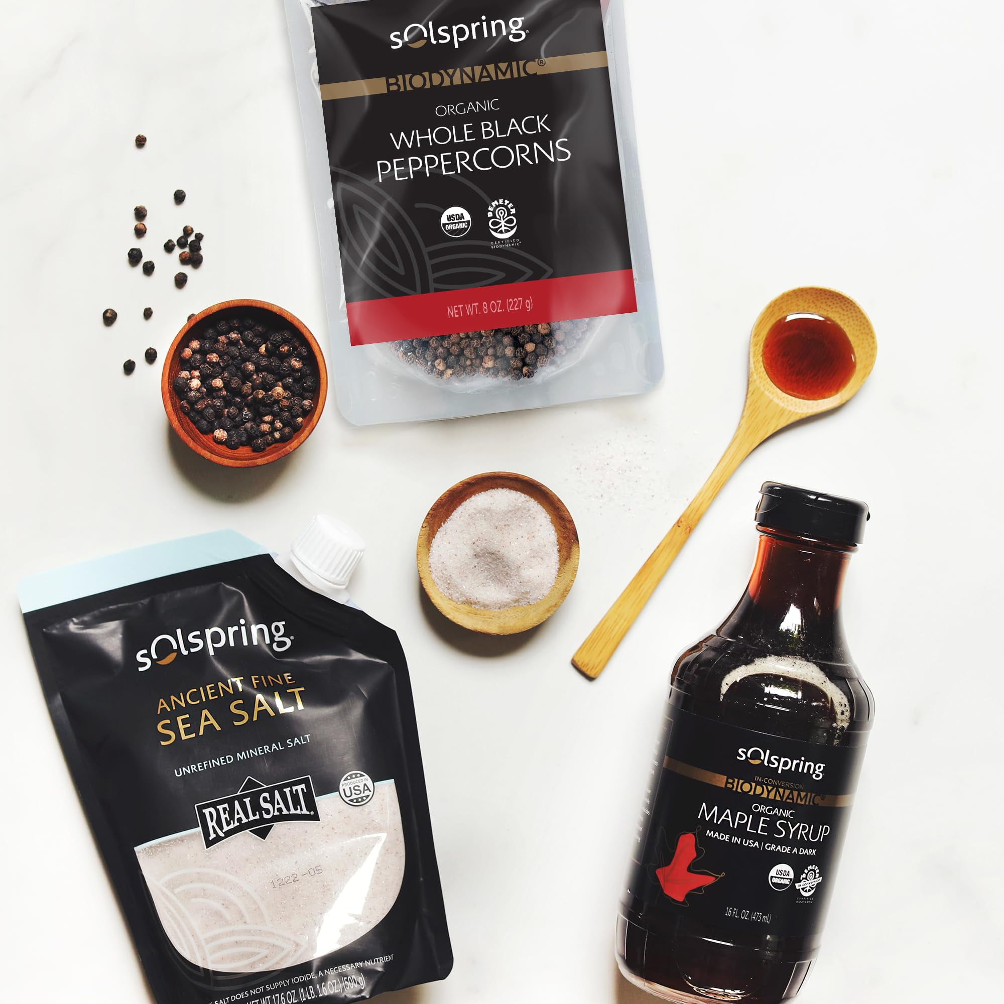 Dr. Mercola's Solspring Biodynamic Organic Whole Black Peppercorns, 8 Oz. (227g), about 227 Servings per Bag, Black Pepper from India, Gluten Free, Soy Free, USDA Organic, Demeter Certified