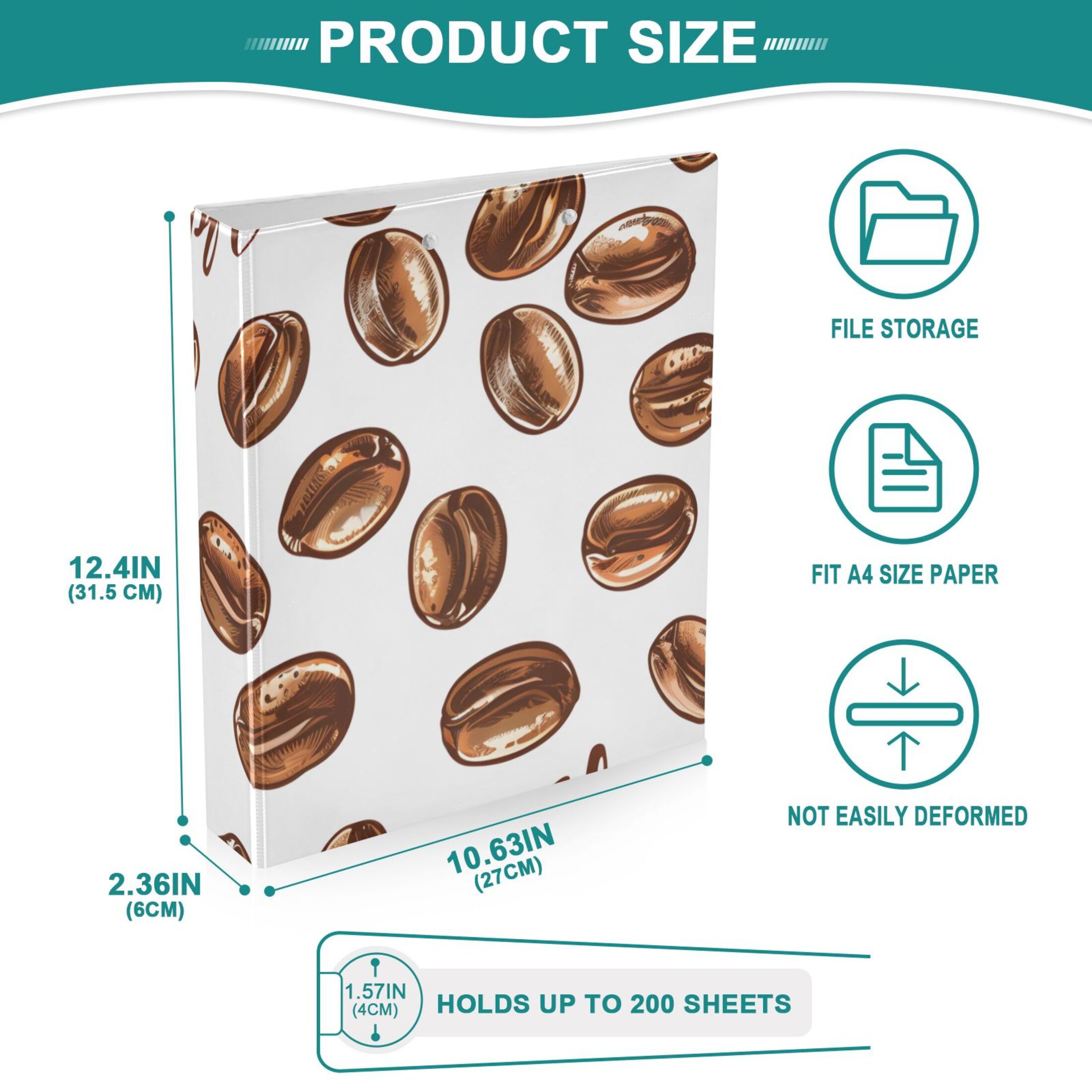 Coffee Bean 3 Ring Binders 1.5 inch Hardcover File Folders with Interior Pockets A4 Size Organizer for School Office Hospital