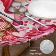 thumbnail image 3 of Valentine's Day Round Tablecloth, Fitted Table Cover with Elastic for 36"-44" Round Tables, Gnomes Love Roses Romantic Pink Plaid Table Cloth Outdoor Indoor Dinning Party Waterproof Tablecloths, 3 of 7