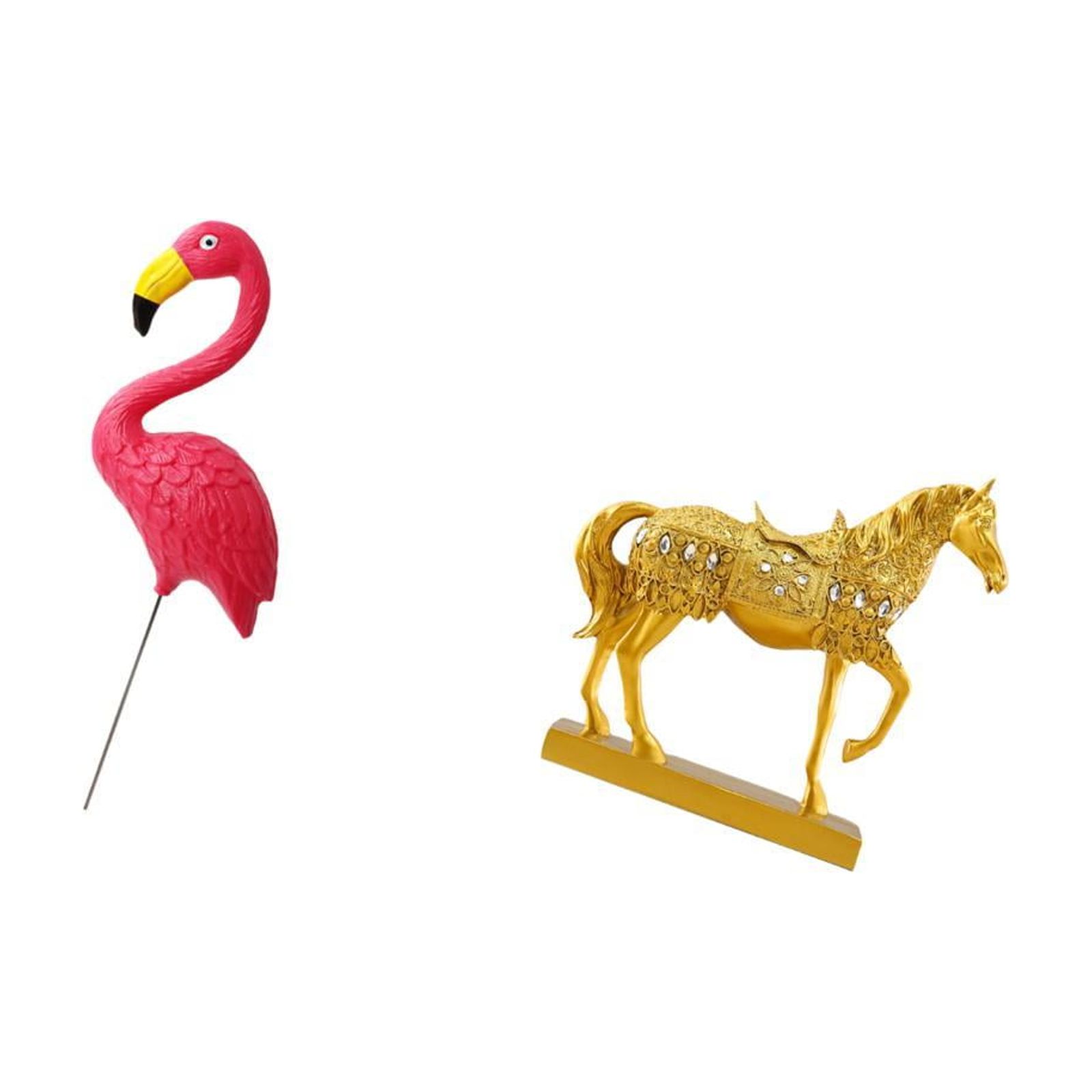 Miulika Flamingo Bird Statue Figurine Yard Art Ornament Horse Sculpture Resin Figurines Animal Engraved Garden Accessories for Home Office Decor Holiday Spring
