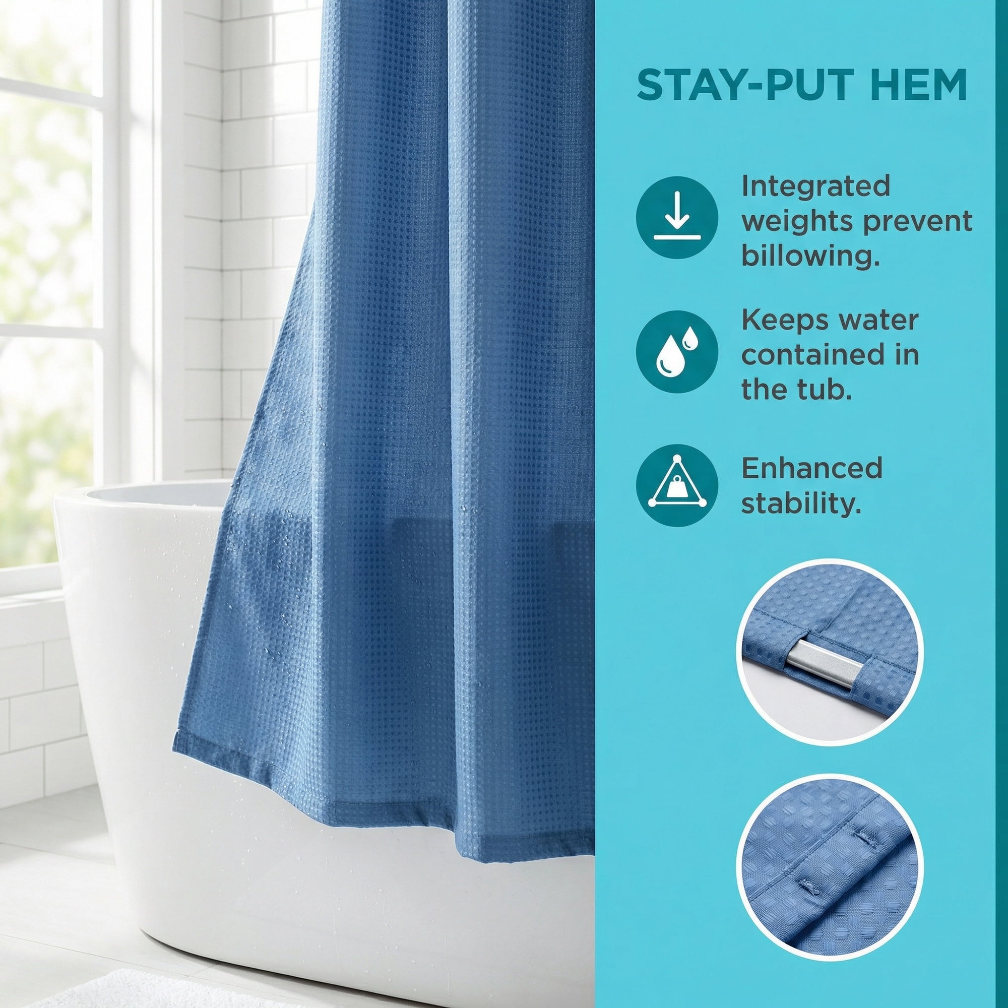 Unique Bargains Waffle Weave Shower Curtain with Excellent Drape Blue 71"W x 71"L