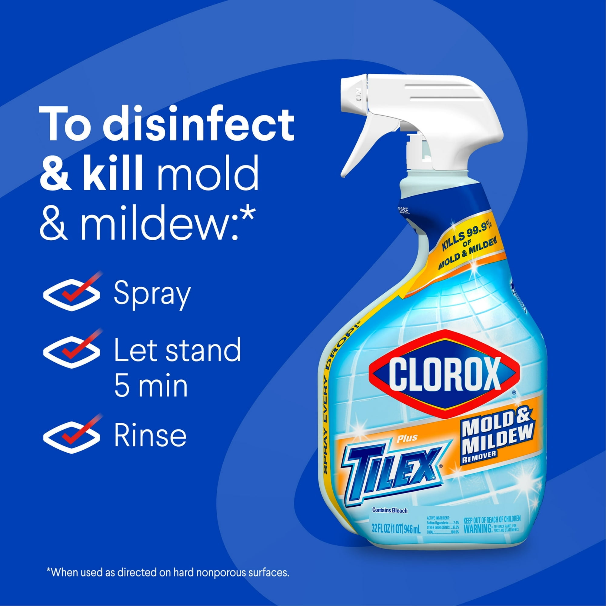 Clorox Plus Tilex Mold and Mildew Remover Bathroom and Shower Cleaner Spray, 32 oz